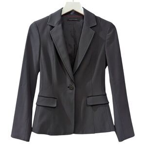 Elie Tahari Women's 2 Petite Single Button Wool Blazer in Grey with Black Trim